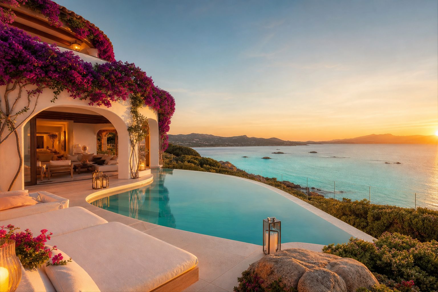 Villa avec piscine à débordement et vue mer
